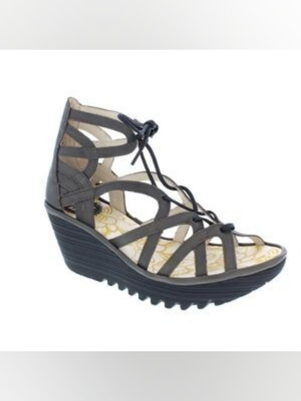 Fly London YUKE663FLY Gray Strappy Wedge Sandals Mod Y2K Lace up
